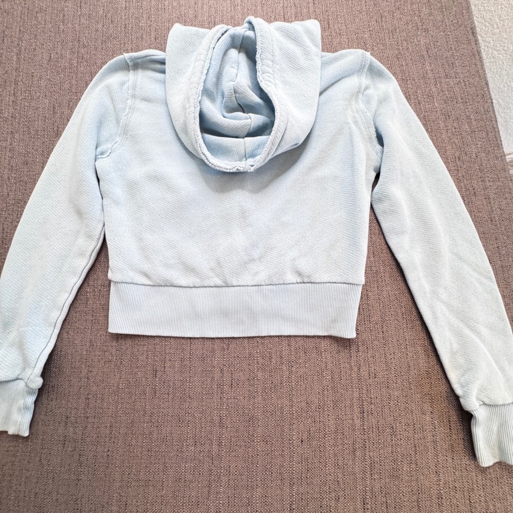 American Eagle Seriously Lived-In Cropped Zip Up Hoodie Light Blue Small - Picture 7 of 9